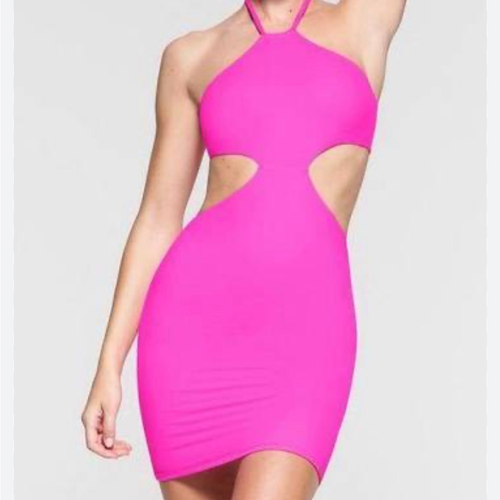 SKIMS Hot Pink Cutout Halter Bodycon Dress